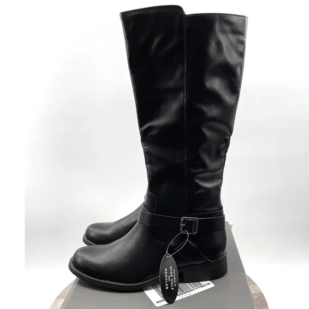 Style & Co Margoo Women Black Tall Riding Boots Wide Calf Regular 8.5 M F42199